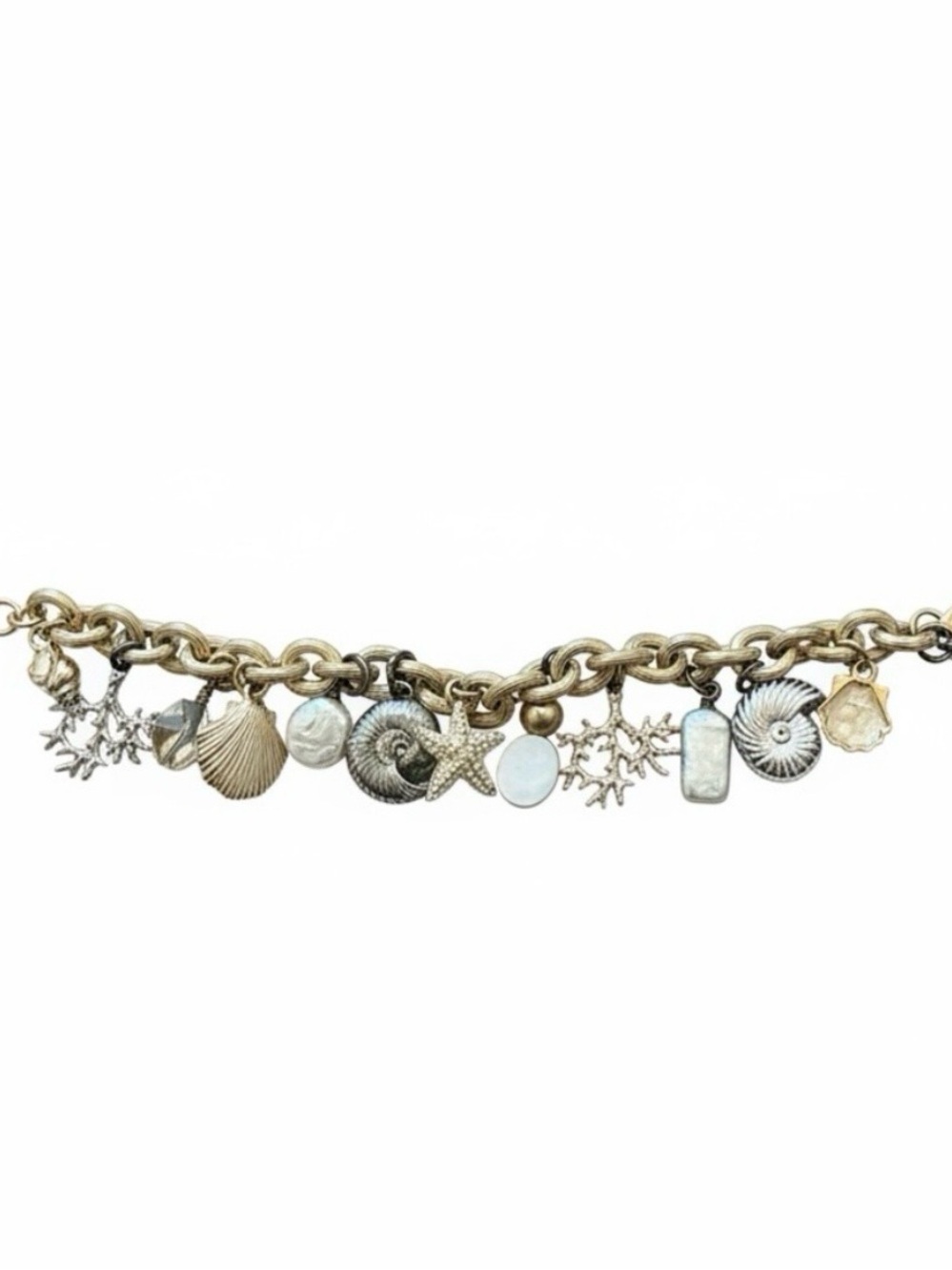 Betsey Johnson Gold and Silver Ocean Charm Bracelet with Pearl Accents - Picture 3 of 4